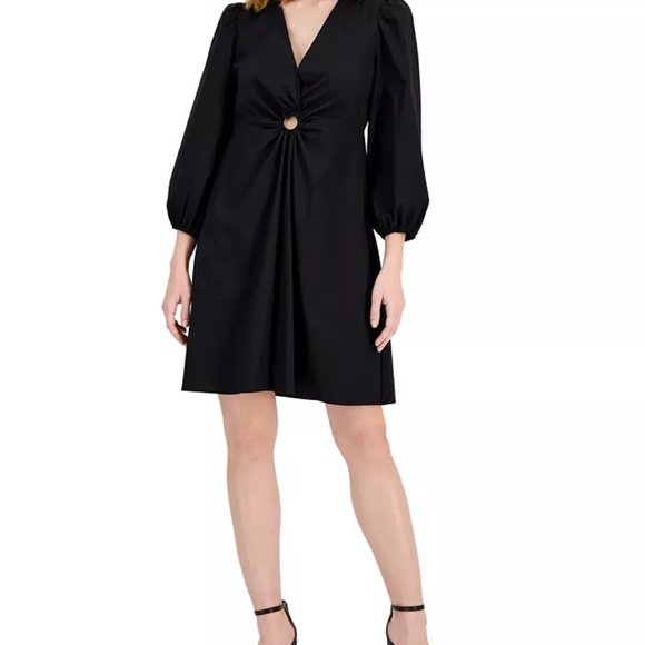 I.N.C. INTERNATIONAL CONCEPTS Women's V-Neck Puff-Sleeve Mini Dress MEDIUM - Picture 1 of 14